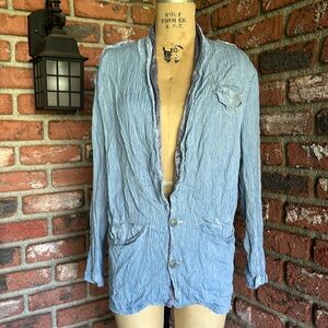Vintage Marithe Francois Girbaud crinkled denim jacket with epaulettes